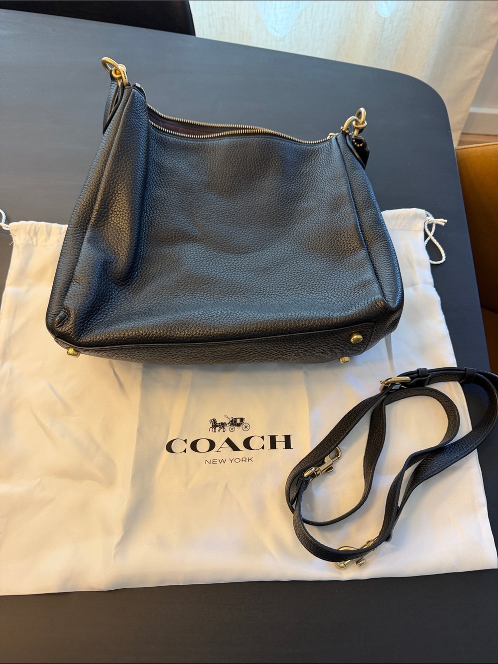 Coach Black Pebbled Leather Shoulder Bag with Gold Hardware